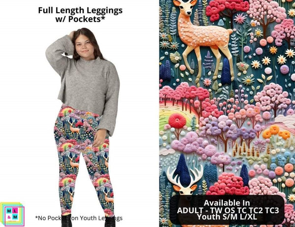 Deer Embroidery Full Length Leggings w/ Pockets
